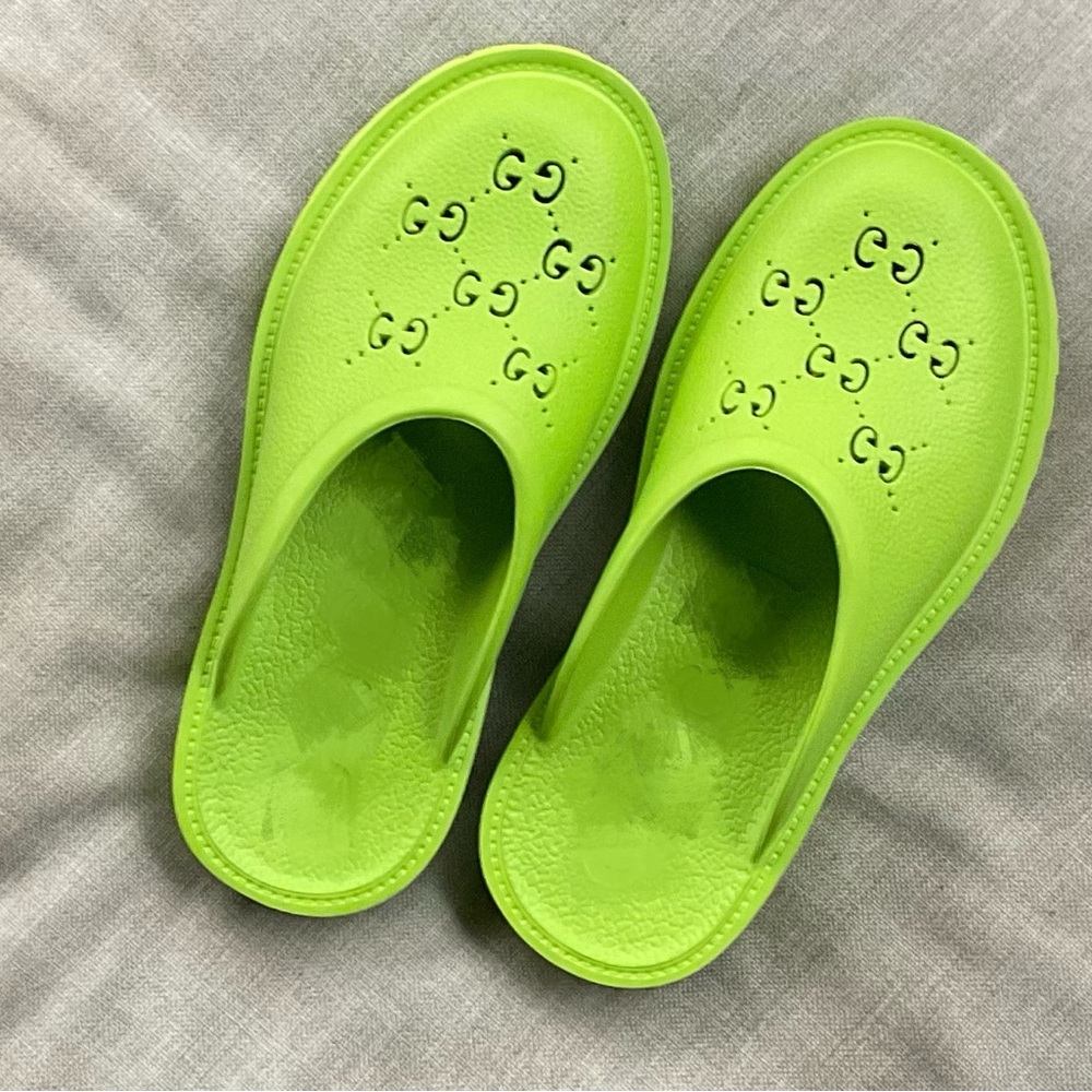 Lime green Perforated Rubber Clogs Mules